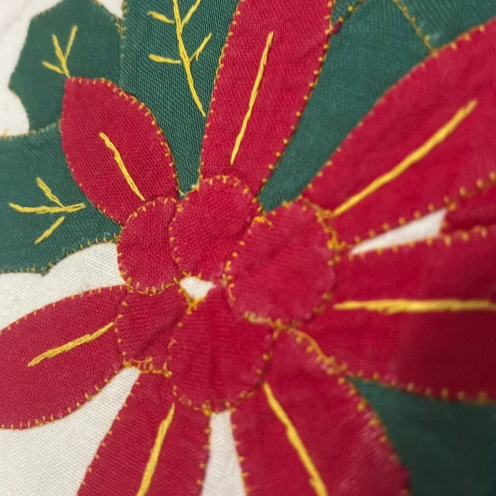 Embroidered Poinsettia-Bow Rectangular Pillow